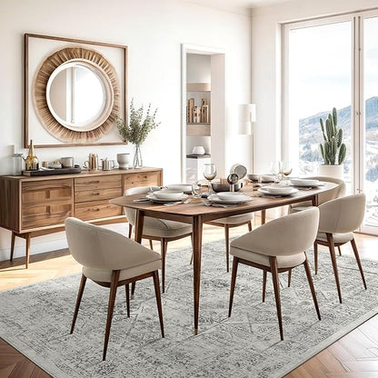 6x9 Area Rug for Living Room Floral Washable Non-Slip Gray Rugs for Bedroom Dinning Room Ultra-Thin Indoor Grey Rug