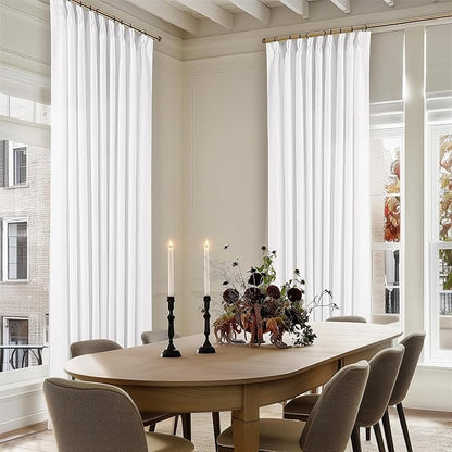 Pinch Pleated Extra Wide Linen Curtains 84 Inches Long for Patio Sliding Glass Door White 60 Inch Wide Pleated Drapes with Hooks Rings Neutral Semi Sheer 60x84 Curtain for Living Room 1 Panel