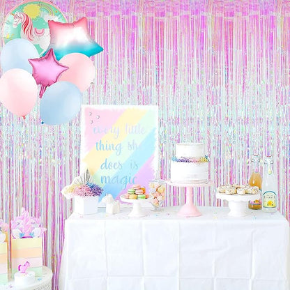 GOER 3.2 ft x 9.8 ft Metallic Tinsel Foil Fringe Curtains Party Photo Backdrop Party Streamers for Birthday,Graduation,New Year Eve Decorations Wedding Decor (3 Packs,Multicolor)