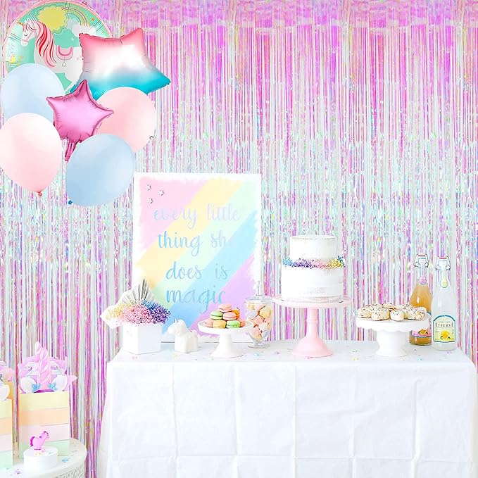 GOER 3.2 ft x 9.8 ft Metallic Tinsel Foil Fringe Curtains Party Photo Backdrop Party Streamers for Birthday,Graduation,New Year Eve Decorations Wedding Decor (5 Packs,Multicolor)