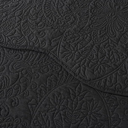 HoneiLife Queen Quilt Bedding Set - Microfiber Quilt Sets for Queen Bed, 3-Piece Lightweight Bedspreads,Reversible Coverlets Rustic Bedlinen Sets, Floral Bedding Set All Season Quilts-Black