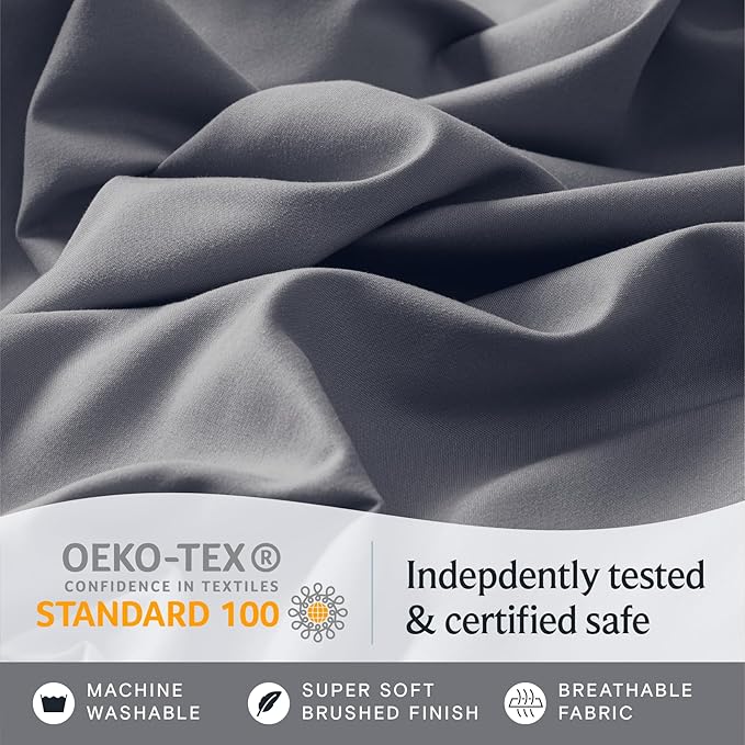LuxClub 3 PC Twin Sheet Set, Deep Pockets Wrinkle Free Cooling Bed Sheets Hotel Bedding for Women, Men, Kids & Teens, Includes 1 Fitted Sheet, 1 Flat Sheet and 1 Pillowcase-Silky Soft Light Grey