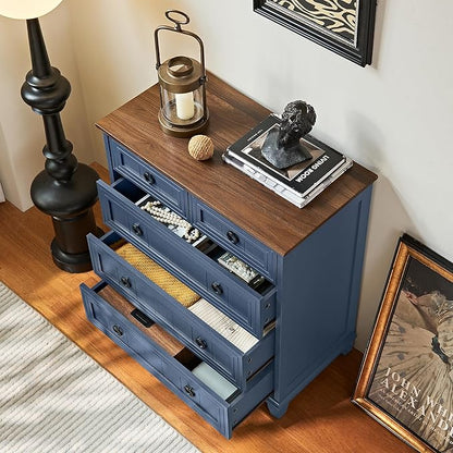 Farmhouse 5 Drawer Dresser for Bedroom, 33.2" Tall Small Dressers & Chest of Drawers, Rustic Wood Dresser with Metal Handle, Storage Organizer Closet for Living Room, Hallway, Entryway
