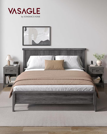 VASAGLE LIRY Collection - Farmhouse Nightstands with Charging Station, Set of 2 Bedside Tables, Side Tables with Drawer, Open Compartment, for Bedroom, Misty Gray ULET859G01