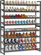 Large Shoe Rack 8 Tier Shoe Organizer, Heavy Duty Metal 4-Tier Stackable Shoe Storage Vertical Shoe Rack for Closet Front Door Entrance, Up to 50 Pairs, 44.8" W x 11.4" D x 56.7" H, Black