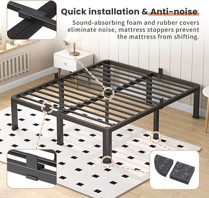 14 Inch California King Heavy Duty 3500 lbs Bed Frame with Round-Corner Legs & Anti-Squeak Design – Quick Assembly Metal Platform, No Box Spring Needed