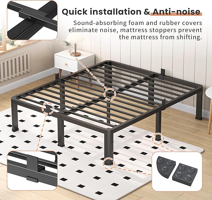 12 Inch King Heavy Duty 3500 lbs Bed Frame with Round-Corner Legs & Anti-Squeak Design – Quick Assembly Metal Platform, No Box Spring Needed