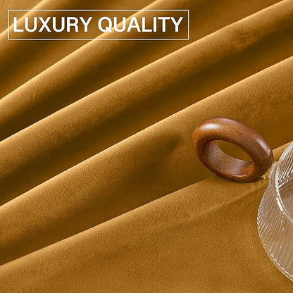 StangH Mustard Gold Velvet Curtains Rustic Privacy Room Darkening Curtains for Bedroom/Sliding Door, Gold Backdrop Panels for Halloween Party, W52 x L96, 2 Panels