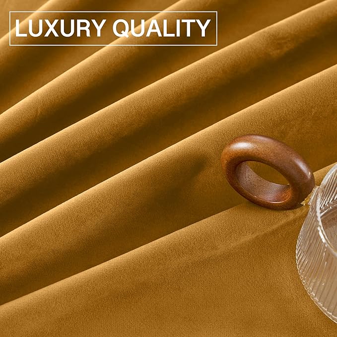 StangH Mustard Gold Curtains - Thick Heavy Velvet Drapes for Bedroom Light Blocking Chill & Heat Resistant Window Panels for Halloween, W52 x L90, 2 Panels