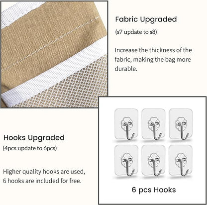 Kanrichu 2pcs Middle Wall Hanging Organizer Bag, Linen Fabric Door Hanging Storage Basket with Pockets, Waterproof Bin for Kitchen, Bedroom, Office, RV Camper (Khaki)