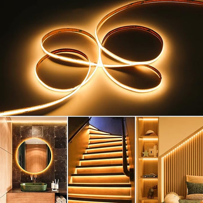 PAUTIX COB LED Strip Light,LED Lights 16.4ft,UL Listed Warm White 2700K Dotless Strip Lights,CRI93+ Super Bright Dimmable 24V Flexible Tape Light with RF Remote,for Cabinets,Kitchen Office Lighting