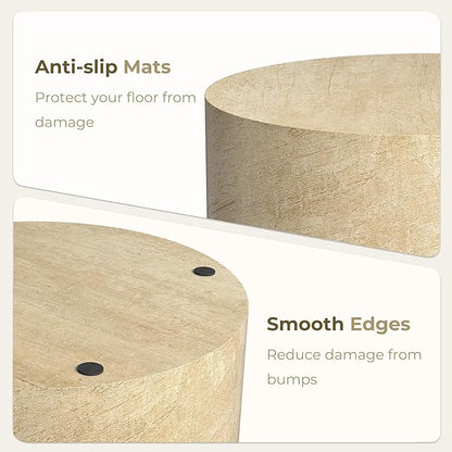 Nesting Coffee Table Set of 2, Round Beige Nesting Table Modern Circle Coffee Tables Side End Tables for Small Spaces Living Room, Bedroom, Balcony, Office