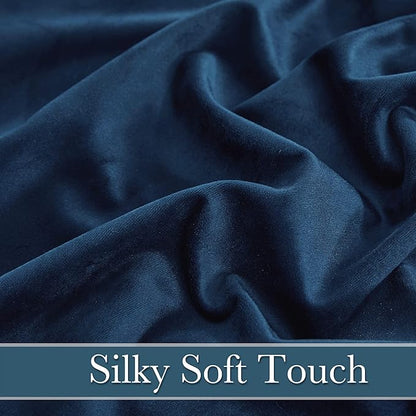 RYB Home Blue Velvet Curtains 90 inches - Blackout Curtains for Living Room, Thermal Insulated Noise Reducing Panels Soft Luxury Window Decor for Kids Bedroom, Navy Blue, W52 x L90 inches, 2 Panels