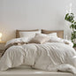 MooMee Striped Duvet Cover Set 100% Washed Cotton Linen Like Textured Breathable Durable Soft Comfy (White Tannish Linen Grey Wide Stripes, Oversized Full 82"x86")