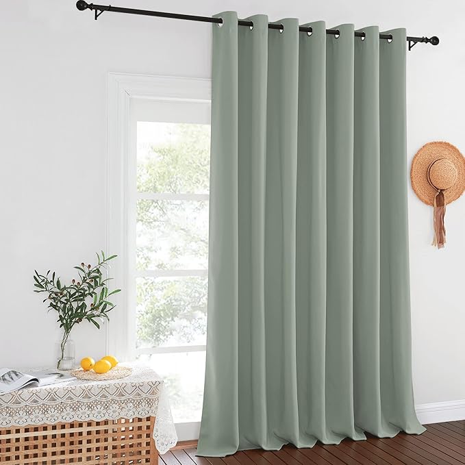 NICETOWN Sage Green Sliding Door Curtains 108 inches Long - Grommet Blackout Room Darkening French Door Sound Reducing Thermal Curtain for Living Room/Bedroom (W100 x L108, 1 Panel)