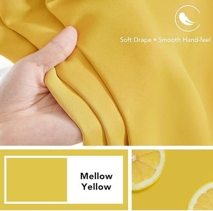 Deconovo Solid Back Tab and Rod Pocket Curtains Thermal Insulated Blackout Window Curtains for Living Room 52Wx84L Inch Mellow Yellow 2 Panels
