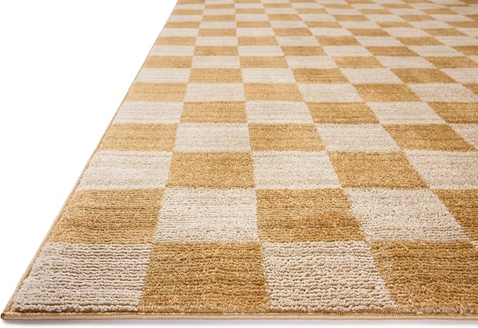 Loloi Chris Loves Julia Calvin Collection CLV-01 Apricot/Ivory 7'-10" x 10' Area Rug Checkered Neutral Soft Living Room Bedroom Carpet