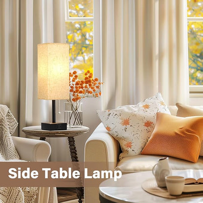 Fenmzee Bedside Lamps for Bedroom Set of 2 - Small Rectangular Nightstand Lamp with USB A C Charging Port, 3 Color Temperatures Desk Light with Bulb, Tabletop Reading Lamp for Living Room/Dorm/Office
