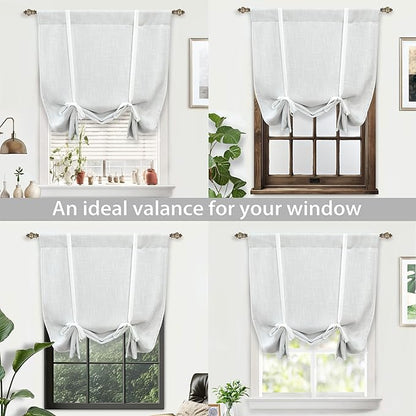 DriftAway Double Layer Linen Blackout Tie Up Curtains Thermal Insulated Fully Lined Balloon Roman Shade Bathroom Window Adjustable Rod Pocket for Small Window 25 Inch by 47 Inch White