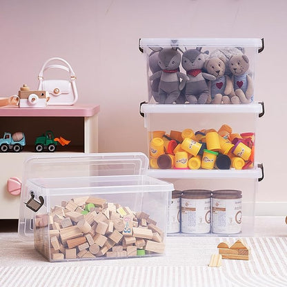Citylife 33 QT 6 Packs Plastic Storage Bins with Lids and Secure Latching Buckles Clear Stackable Storage Containers for Organizing Durable Storage Box