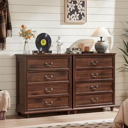 Farmhouse 4 Drawer Dresser for Bedroom, 37" Tall Rustic Chests of Drawers w/ 4 Solid Wood Feet, Mid Century Modern Wooden Closet Storage Dressers Organizer for Living Room, Hallway, Brown