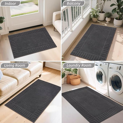 BEQHAUSE Door-Mat Non-Slip Front Doormat Low-Profile Entrance Mats for Front Door Entry Resist Dirt Washable Doormat Absorbent Entryway Door Mat,Dark Grey, 36"x60"