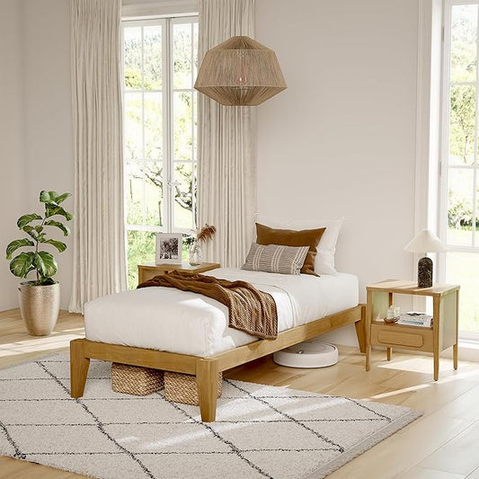 Thor Premium Solid Wood Bed Frame Twin XL, Platform Bed, Japanese Joinery Bed Frame, Wood Slat Support, No Box Spring Needed, Easy Assembly, Minimalist & Modern Style (Light Brown)