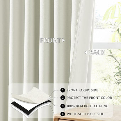 ChrisDowa 100% Blackout Iovry Solid Curtains 45 Inches Long 2 Panels for Bedroom Living Room,Farmhouse Room Darkening Thermal Insulated Soundproof Grommet Top Window Treatment Drapes,52x45