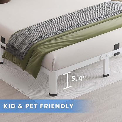 MAF 7 Inch Queen Metal Platform Bed Frame White with Round Corner Legs, Mattress Slide Stopper, 3000 LBS Heavy Duty Steel Slats Support, Noise Free, No Box Spring Needed, Easy Assembly
