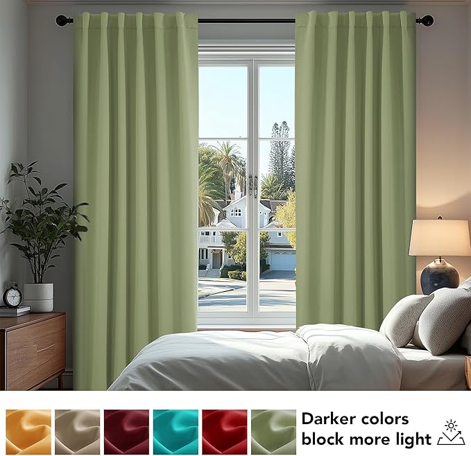 Deconovo Blackout Curtains, Thermal Insulated, W52 x L54 2 Panels, Back Tab, Machine Washable, Room-Darkening Drapes for Bedroom/Living Room Sage Green