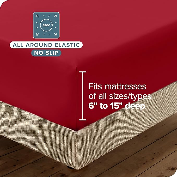 Bare Home Hotel Luxury Full XL Sheet Set, Extra Soft - 6 Piece Set - Deep Pockets - Easy Fit - Cooling & Breathable - Wrinkle, Fade, Stain Resistant - Includes 4 Pillowcases (Full XL, Red)
