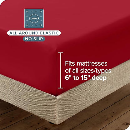 Bare Home Hotel Luxury Twin Sheet Set, Extra Soft - 4 Piece Set - Deep Pockets - Easy Fit - Cooling & Breathable - Wrinkle, Fade, Stain Resistant - Includes 2 Pillowcases (Twin, Red)