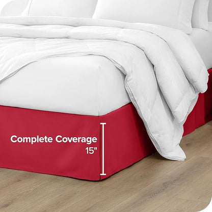 Bare Home Full Bed Skirt - 15-Inch Tailored Drop Easy Fit - Bed Skirt for Beds - Center & Corner Pleats (Full, Red)