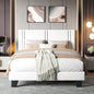 Upholstered Queen Size Bed Frame with Velvet Fabric Headboard, Strong Wooden Slats Support, Noise Free, No Box Spring Needed, White