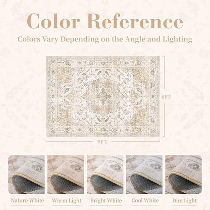 PADOOR 6X9 Area Rug,Rugs for Living Room,Soft Beige Rugs for Bedroom,Machine Washable Rug Non Slip Carpet for Dining Room Living Room Bedside Office