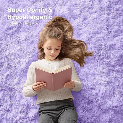 OLANLY 2x8 Machine Washable Runner Rugs for Hallway, Soft Fluffy Shaggy Bedside Rugs for Bedroom, Living Room, Indoor Floor Carpet for Kids Girl Boy, Nursery Rooms, Home Decor Aesthetic, Light Purple