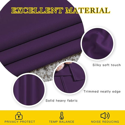 NICETOWN Blackout Kitchen Curtains for 50 inches Long - Grommet Thermal Insulated Window Treatments Light Blocking Drapes for Bedroom/Girl Room, Royal Purple, W34 x L50, 2 Panels