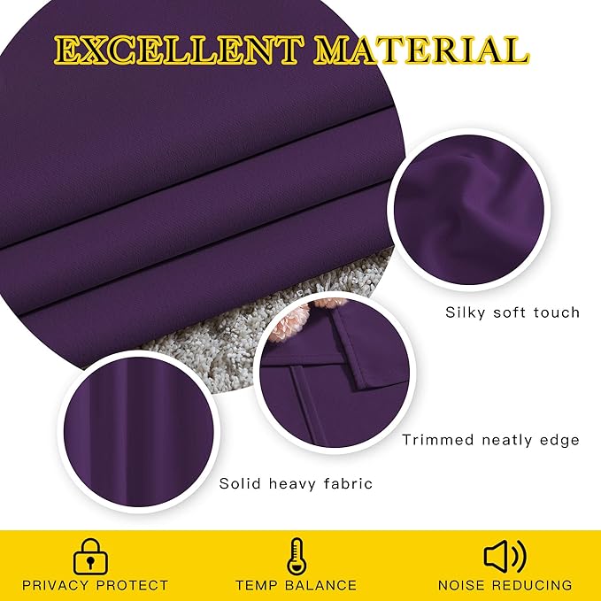 NICETOWN 84 inch Long Royal Purple Curtains - Grommet Solid 50% Room Darkening Thermal Insulated Curtains Drapes for Living Room/Sliding Glass Door (2 Panels, W66 x L84)