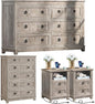 Bedroom Dresser and Nightstand Sets 4 Piece, Farmhouse 6 Drawers Dresser & 40.5" Tall Chest of Drawers,18" Nightstands with Charging Station,54" Wide Furniture Dressers for Bedroom,Living Room