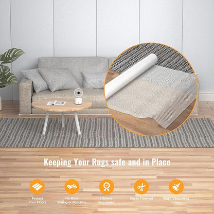 Silicone Non-Slip Rug Pad, Anti Skid Thin Area Rug Pad Gripper, Under Carpet Rug Mats for Hardwood Surface Floors, Keep Rugs in Place-6x9 Ft