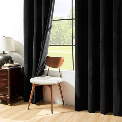 Joydeco Black Velvet Curtains 108 Inches Long, Luxury Grommet Blackout Curtain 2 Panels, Thermal Insulated Privacy Room Darkening Window Drapes for Bedroom Living Room Home Theatre (52Wx108L)