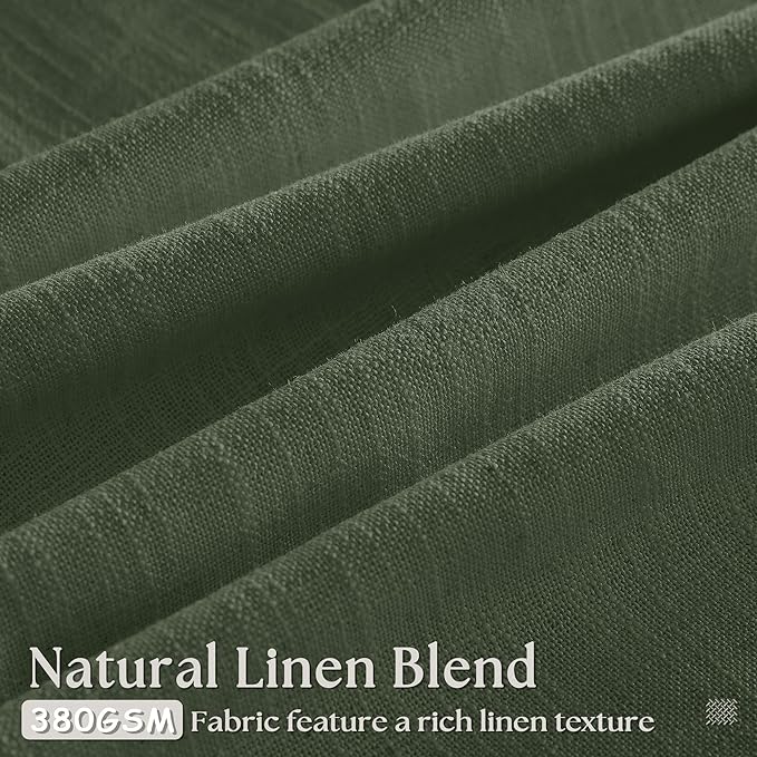 Olive Green Pinch Pleated Linen Curtains 92 Inches Long 2 Panels for Living Room Bedroom Semi Sheer Pinch Pleat Drapes with Hooks Rings Boho Farmhouse Light Filtering Window Curtain 40x92