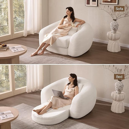 SICOTAS Curved Sofa Couch Bed for Living Room Convertible Futon Cloud Boneless Sleeper Chair Pull Out Floor Couch with Deep Seat Sofa Set Foam No Assembly Required for Bedroom Apartment Office, White