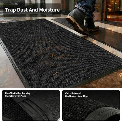 2ft x 7ft Front Door Mat Indoor Outdoor Entrance, Commercial Heavy Duty Entryway Matt, Non-Slip Rubber Backing Low Profile Doormat, Waterproof Dirt Trapper Welcome Mat for High Traffic Area