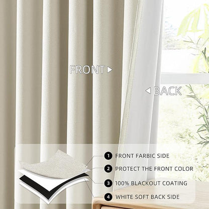 ChrisDowa 100% Blackout Birch Solid Curtains 45 Inches Long 2 Panels for Bedroom Living Room,Farmhouse Room Darkening Thermal Insulated Soundproof Grommet Top Window Treatment Drapes,52x45