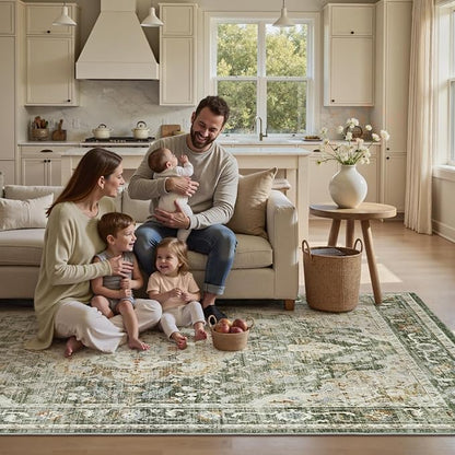 PADOOR 5X7 Area Rug,Rugs for Living Room,Soft Olive Rugs for Bedroom,Machine Washable Rug Non Slip Carpet for Dining Room Living Room Bedside Office