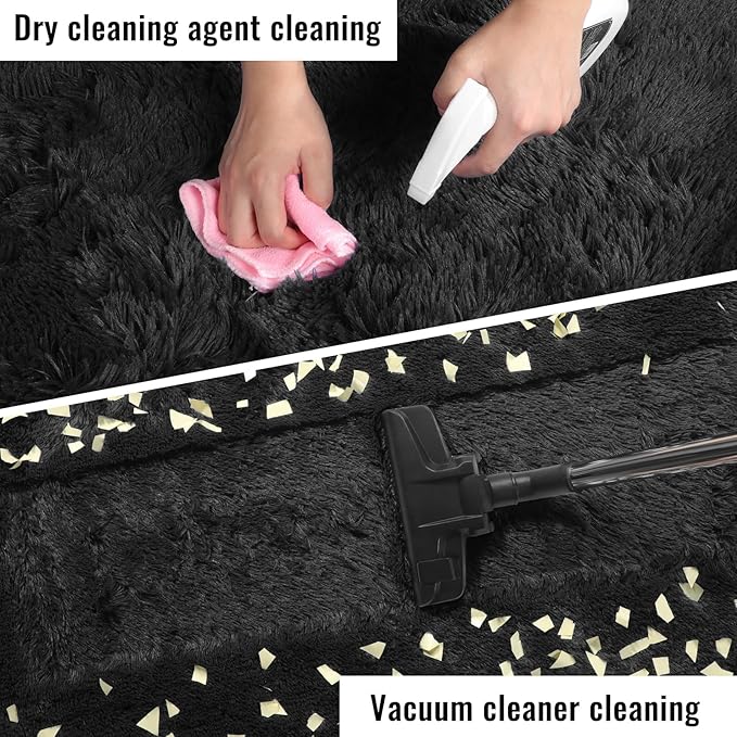 PAGISOFE Fluffy Shaggy Washable Area Rug for Living Room 5x8 Ft,Soft Fuzzy Rugs for Bedroom Shagg Carpet for Kids Girls Boys Dorm Room Furry Rugs for Nursery Playroom Fluffy Toddler Room Rug Black