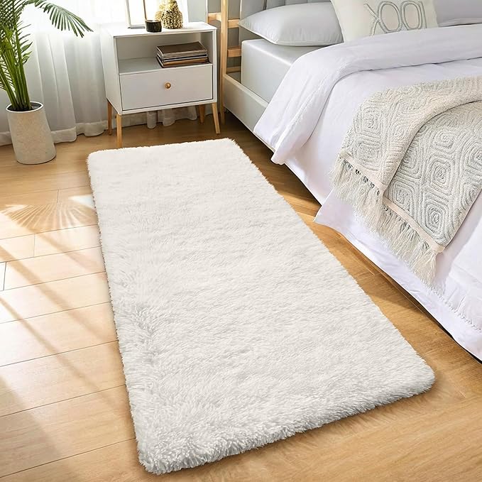 OLANLY 2x4 Machine Washable Runner Rugs for Hallway, Soft Fluffy Shaggy Bedside Rugs for Bedroom, Living Room, Indoor Floor Carpet for Kids Girls and Boys, Nursery Rooms, Home Decor Aesthetic, Ivory