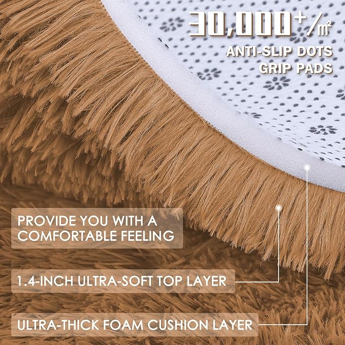 OLANLY 2x6 Machine Washable Runner Rugs for Hallway, Soft Fluffy Shaggy Bedside Rugs for Bedroom, Living Room, Indoor Floor Carpet for Kids Girls and Boys, Nursery Rooms, Home Decor Aesthetic, Khaki