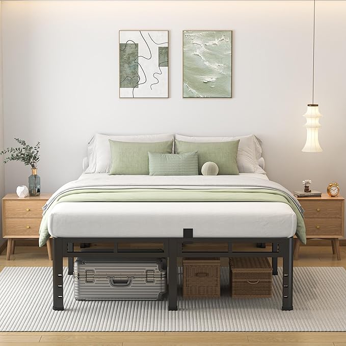 NKZ Full Size Bed Frame 20 Inch, Metal Bed Frame & Box Spring 2 in 1 Platform with Round Corner Legs, 4000lbs Weight Capacity Reinforced Metal Frame, Headboard Hole, Noise-Free, Easy Assembly